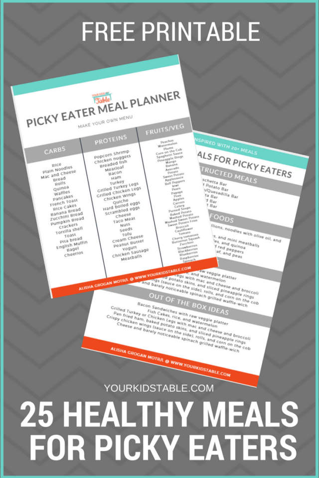 Over 25 healthy meals for picky eaters they'll actually eat. Easy ideas the whole family will enjoy. Plus, get a free printable and picky eater tips!