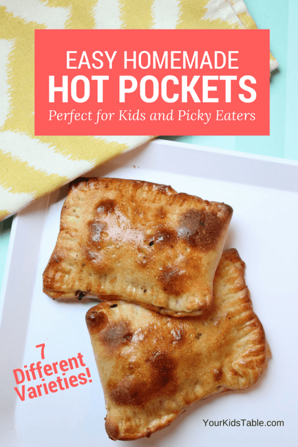 Try these easy homemade hot pockets for a family meal, perfect for toddlers to teens, and even picky eaters.  Great ideas for vegetarian, pizza, ham and cheese and mini hot pockets. Yum! #foodideasforkids #toddlers #pickyeater #recipe