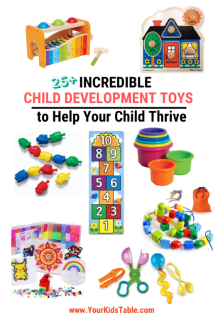 Not all toys are created equal! Come find out my top pics for the best child development toys as a pediatric occupational therapist for all ages of kids from babies to toddlers to preschoolers to school aged children. Get the most out of the toys you give your child.