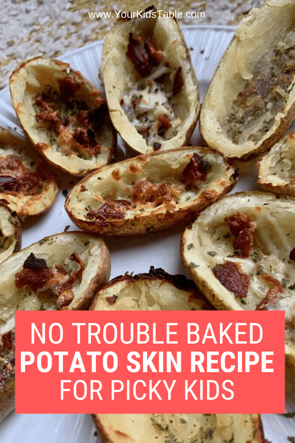 Yummy baked potato skins that your whole family will love, even picky eaters. Simple and nutritious as a side dish or appetizer! Print out the recipe... #bakedpotatoskins #bakedpotatoskinsloaded #bakedpotatoskinsrecipe #bakedpotatoskinseasy #pickyeater #pickyeating