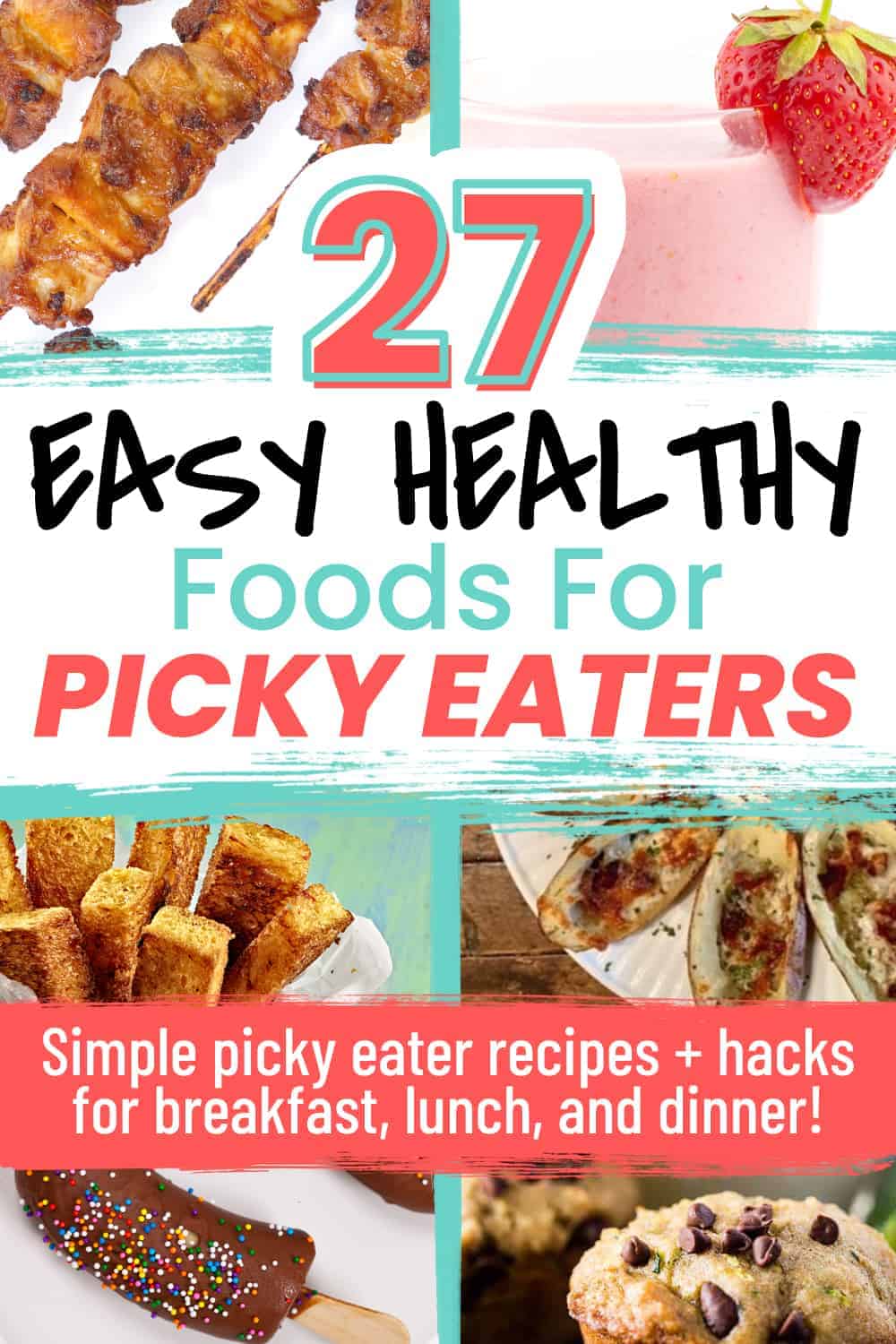 A mega list of easy and healthy foods for picky eaters so that you can mix up those meals that are the same day in and day out, and help them learn to eat new and different foods without a battle. 
