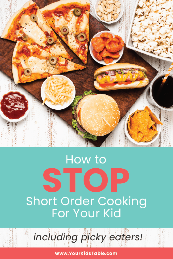Ever feel stuck making multiple meals for your family, but don't know how to get out of it? Learn how to stop short order cooking for your kid, even if they're a picky eater with these 5 simple steps! #pickyeating #pickyeaters #pickyeaterskidsdinner #pickyeaterskids #pickytoddlermeals