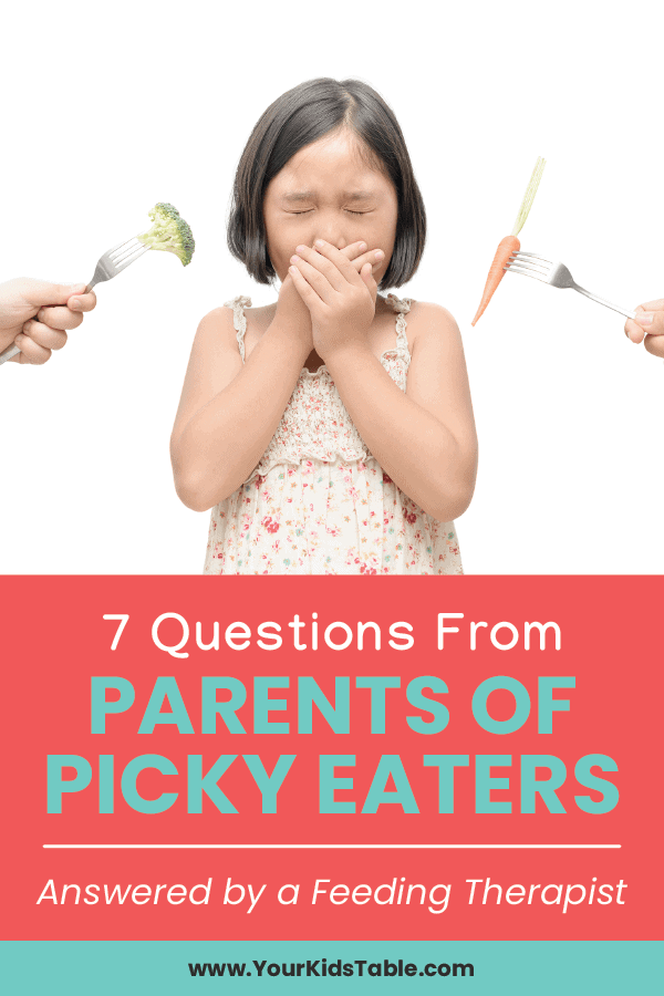 Parenting a picky eating can leave you with lots of questions. Find out the answers to 7 common picky eating questions! #pickyeating #pickyeater #pickyeatingquestions 