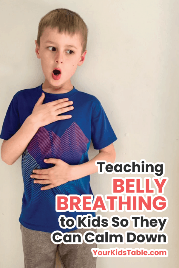 Learn how to easily teach belly breathing to kids from ages 2 through teens. Belly or diaphragmatic breathing has been proven to reduce stress, overwhelm, and anxiety! #bellybreathingforkids #bellybreathing   