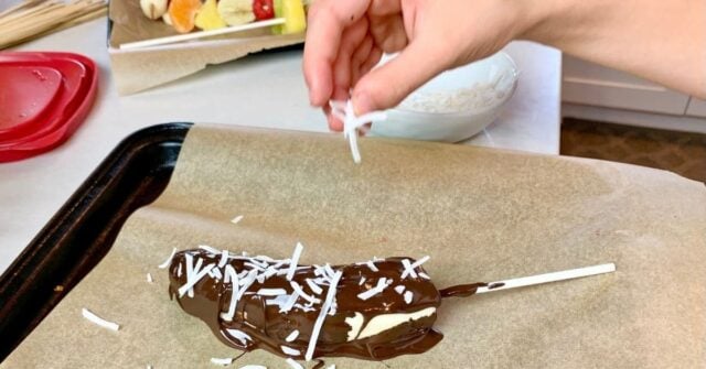 Try this delicious and easy healthy dessert for kids... chocolate dipped fruit pops. Two different ways to make them and only 2 main ingredients, you probably have what you need to make them right now!
