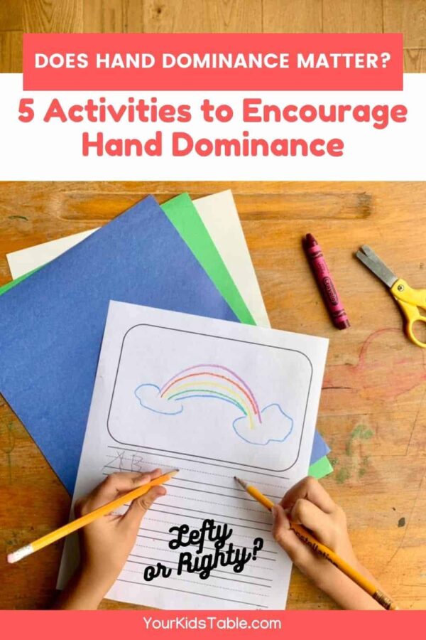Wonder if your kid is a righty or lefty? Learn when your child should have clear hand dominance and why it matters. Plus, easy activities to help your child establish hand dominance.  #handdominance #handdominanceactivities