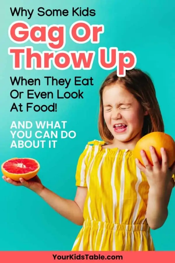 Does your kid gag or throw up when they look at, touch, or taste a new or different food? It seems odd and is worrisome, but it's critical to understand why your child is gagging/vomiting and how you can help them! #pickyeating #foodsensitivity #pickyeatingkids #pickyeatingsensitivity
