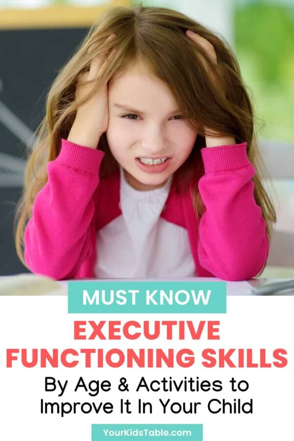 Learn executive functioning skills by age, to see if executive functioning skills are affecting their life. Get specific executive functioning activities for kids, too!  #ExecutiveFunctioning