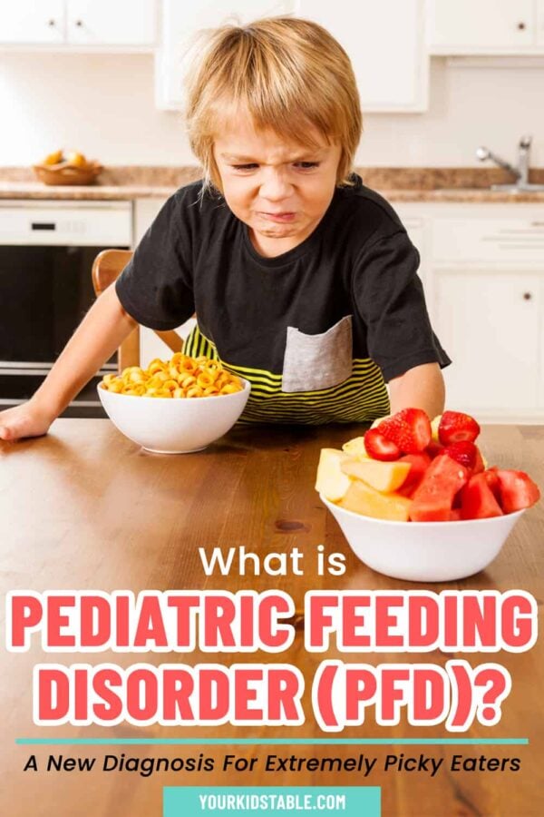 Learn exactly what this new diagnosis of Pediatric Feeding Disorder (PFD) means for picky eater kids, how it differs from ARFID, and how to help kids overcome PFD with ways that align that with positive parenting. #PediatricFeedingDisorder #pickyeating