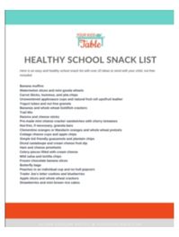 Healthy School Snack List Printable - Your Kid's Table