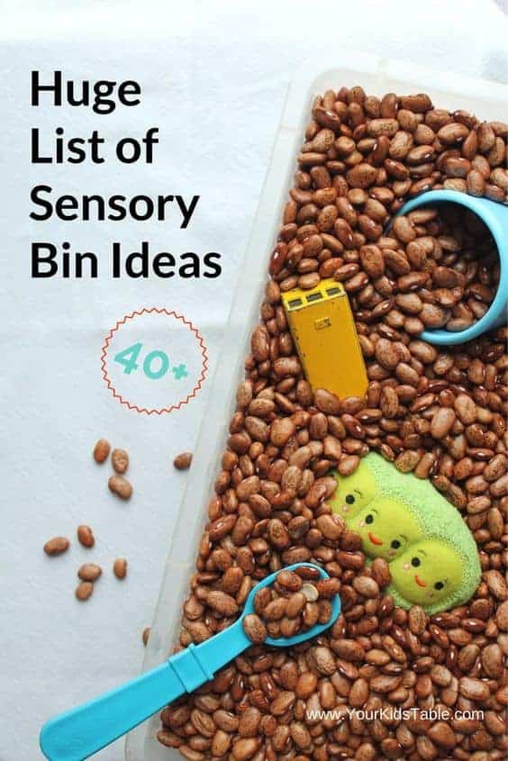  40 plus easy sensory bin ideas that are perfect for home or school. And, get tips to encourage play and benefits of sensory bins.