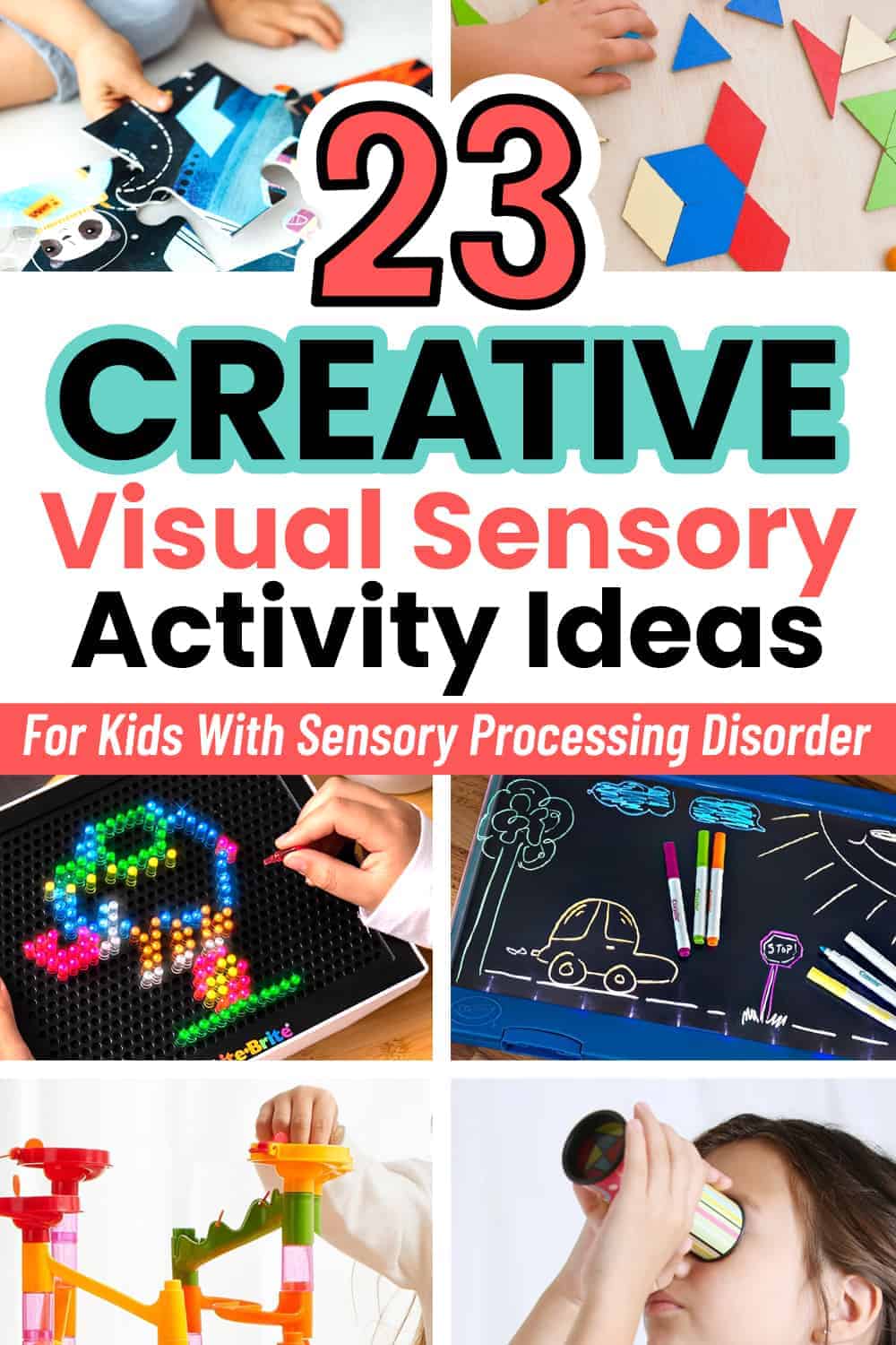 20 fun and creative visual sensory activities your child will love, plus why visual sensory processing is important, and how to help with visual sensory difficulties in kids.